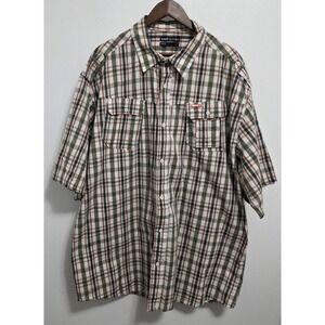 ECKO UNLTD Men's Button Down Plaid Shirt 4X Olive Green Orange White Black